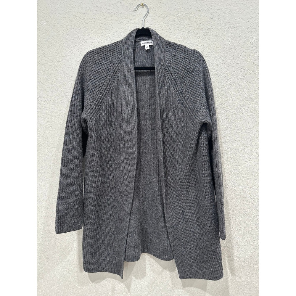 Nordstrom Womens Gray Ribbed Open Front Cardigan Wool Blend Sweater Small